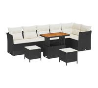 vidaXL Canapé de Jardin 9 pièces avec Coussins en Poly rotin Noir et Acacia, Parfait pour Chiller Dehors, pour 4 Personnes | Résistant aux UV, Durable, Design modulable Sympa