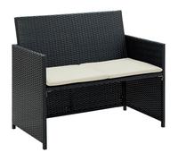 vidaXL Canapé de jardin à 2 places avec coussins Noir Résine tressée
