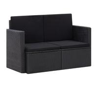 vidaXL Canapé de jardin à 2 places avec coussins Noir Résine tressée