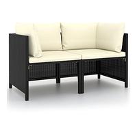 vidaXL Canapé de Jardin à 2 Places avec Coussins Sofa de Terrasse Canapé d'Extérieur Sofa de Jardin Meuble de Terrasse Noir Résine Tressée