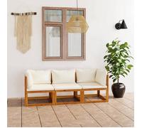 vidaXL Canapé de jardin 3 places – Bois d'acacia – Avec coussin crème