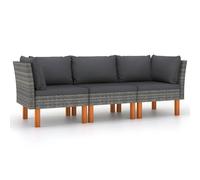 Canapé de Jardin à 3 Places avec Coussins Sofa de Terrasse Canapé d'Extérieur Sofa de Jardin Meuble de Terrasse Gris Résine Tressée