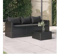 vidaXL Canapé de jardin à 3 places avec coussins noir résine tressée 362327