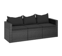 vidaXL Canapé de jardin à 3 places avec coussins noir résine tressée 362327