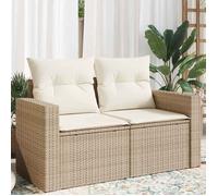 vidaXL Canapé de jardin 2 places avec coussins – Résine tressée beige