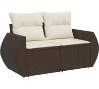vidaXL Canapé de jardin avec coussins 2 places brun poly rotin
