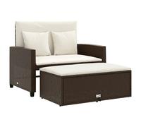 vidaXL Canapé de Jardin avec Coussins 2 Places, Siège avec Repose-Pieds, Canapé-lit avec Dossier, Meuble de Terrasse Patio, Marron Résine Tressée