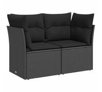 vidaXL Canapé de jardin 2 places en polyrotin noir avec coussins