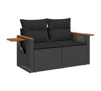 vidaXL Canapé de Jardin avec Coussins 2 Places Noir résine tressée