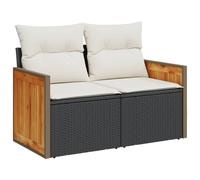 vidaXL Canapé de Jardin avec Coussins 2 Places Noir résine tressée