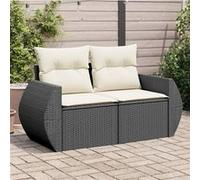 Canapé de Jardin avec Coussins 2 Places, Siège avec Dossier, Meuble de Patio Arrière-cour Terrasse Extérieur, Noir Résine Tressée
