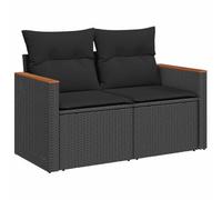 vidaXL Canapé de Jardin avec Coussins 2 Places, Siège avec Accoudoirs, Transat avec Dossier, Meuble de Terrasse Patio, Noir Résine Tressée