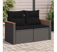 vidaXL Canapé de jardin 2 places avec coussins en résine tressée Noir