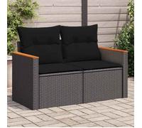 vidaXL Canapé de Jardin avec Coussins 2 Places, Siège avec Accoudoirs, Transat avec Dossier, Meuble de Terrasse Patio, Noir Résine Tressée