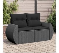 Vidaxl Canapé De Jardin Avec Coussins 2 Places Noir Résine Tressée