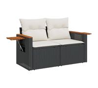 vidaXL Canapé de Jardin avec Coussins 2 Places, Siège avec Dossier, Meuble de Patio Arrière-Cour Terrasse Extérieur, Noir Résine Tressée