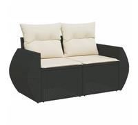 vidaXL Canapé de jardin 2 places avec coussins – Noir, résine tressée
