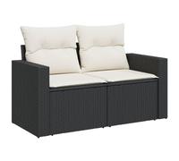 vidaXL Canapé de jardin 2 places avec coussins en résine tressée Noir 131 x 62 x 69 cm
