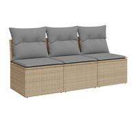vidaXL Canapé de jardin avec coussins 3 places beige résine tressée 366104