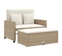 vidaXL Canapé de Jardin avec Coussins 2 Places, Siège avec Repose-Pieds, Canapé-lit avec Dossier, Meuble de Terrasse Patio, Beige Résine Tressée