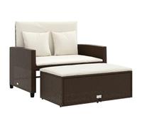 vidaXL Canapé de Jardin avec Coussins 2 Places, Siège avec Repose-Pieds, Canapé-lit avec Dossier, Meuble de Terrasse Patio, Marron Résine Tressée