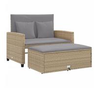 vidaXL Canapé de Jardin avec Coussins 2 Places, Siège avec Repose-Pieds, Canapé-lit avec Dossier, Meuble de Terrasse Patio, Beige Résine Tressée