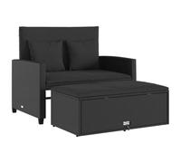 vidaXL Canapé de Jardin avec Coussins 2 Places, Siège de Patio, Meuble de Terrasse Balcon Arrière-Cour Extérieur, Noir Résine Tressée