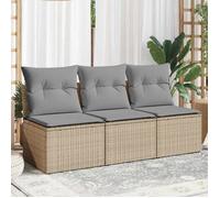 vidaXL Canapé de jardin avec coussins 3 places beige résine tressée 366104