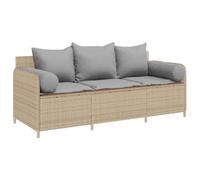 vidaXL Canapé de jardin 3 places avec coussins – Résine tressée – Beige