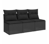 vidaXL Canapé de Jardin avec Coussins 3 Places en polyrotin Noir