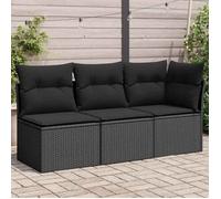 vidaXL Canapé de jardin 365987 3 places avec coussins en résine tressée Noir