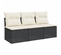vidaXL Canapé de Jardin avec Coussins 3 Places, Siège avec Dossier, Meuble de Patio Arrière-Cour Terrasse Extérieur, Noir Résine Tressée