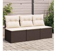 vidaXL Canapé de jardin 3 places – Avec coussins et dossier – Résine tressée brun