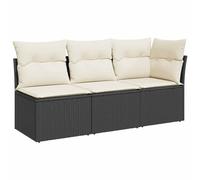 vidaXL Canapé de Jardin avec Coussins 3 Places, Siège avec Dossier, Meuble de Patio Arrière-Cour Terrasse Extérieur, Noir Résine Tressée