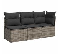 vidaXL Canapé de Jardin avec Coussins 3 Places, Siège avec Housse, Meuble de Terrasse Patio Balcon Cour Extérieur, Gris Résine Tressée