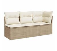 vidaXL Canapé de Jardin avec Coussins 3 Places, Siège avec Housse, Meuble de Terrasse Patio Balcon Extérieur, Beige Résine Tressée