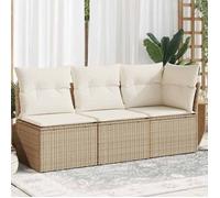 vidaXL Canapé de Jardin avec Coussins 3 Places, Siège avec Housse, Meuble de Terrasse Patio Balcon Extérieur, Beige Résine 366076