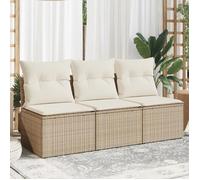 vidaXL Canapé de jardin 3 places avec coussins et housse beige résine 366077
