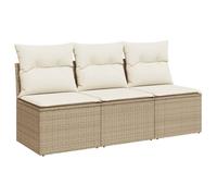 Canapé De Jardin 3 Places Avec Coussins Et Rangement, En Polyrotin Beige, Modulaire,