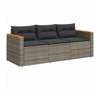 vidaXL Canapé de Jardin avec Coussins 3 Places, Siège de Patio, Meuble de Terrasse Balco Arrière-Cour Extérieur, Gris Résine Tressée