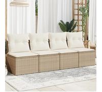 vidaXL Canapé de Jardin avec Coussins 4 Places, Siège avec Housse, Meuble de Terrasse Patio Balcon Extérieur, Beige Résine Tressée Beige