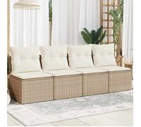 vidaXL Canapé de Jardin avec Coussins 4 Places, Siège avec Housse, Meuble de Terrasse Patio Balcon Extérieur, Beige Résine Tressée Beige