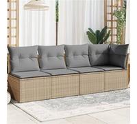 Canapé de jardin avec coussins 4 places beige résine tressée366088