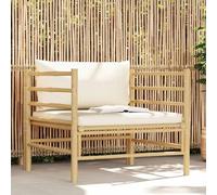 vidaXL Canapé de Jardin avec Coussins Fauteuil d'Extérieur Canapé de Patio Meuble de Terrasse Fauteuil de Jardin Blanc Crème Bambou