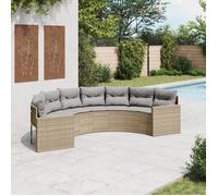 vidaXL Canapé de jardin avec coussins demi-rond beige résine tressée, canapé d’extérieur, canapé de forme demi-ronde, canapé