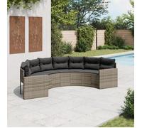 vidaXL Canapé de jardin avec coussins demi-rond gris résine tressée, canapé d’extérieur, canapé de forme demi-ronde, canapé 3318514