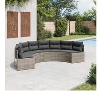 vidaXL Canapé de jardin avec coussins demi-rond gris résine tressée, canapé d’extérieur, canapé de forme demi-ronde, canapé 3318523