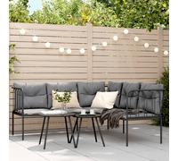 Canapé de jardin avec coussins forme de L noir acier textilène, canapé d'extérieur, siège de jardin, chaise longue de 4008108