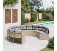 vidaXL Canapé de jardin avec coussins rond beige résine tressée, canapé d’extérieur, canapé de forme ronde, canapé de jardin