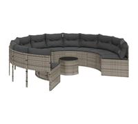 vidaXL Canapé de jardin avec table coussins rond gris résine tressée, canapé d’extérieur, canapé de forme ronde, canapé de 3318545